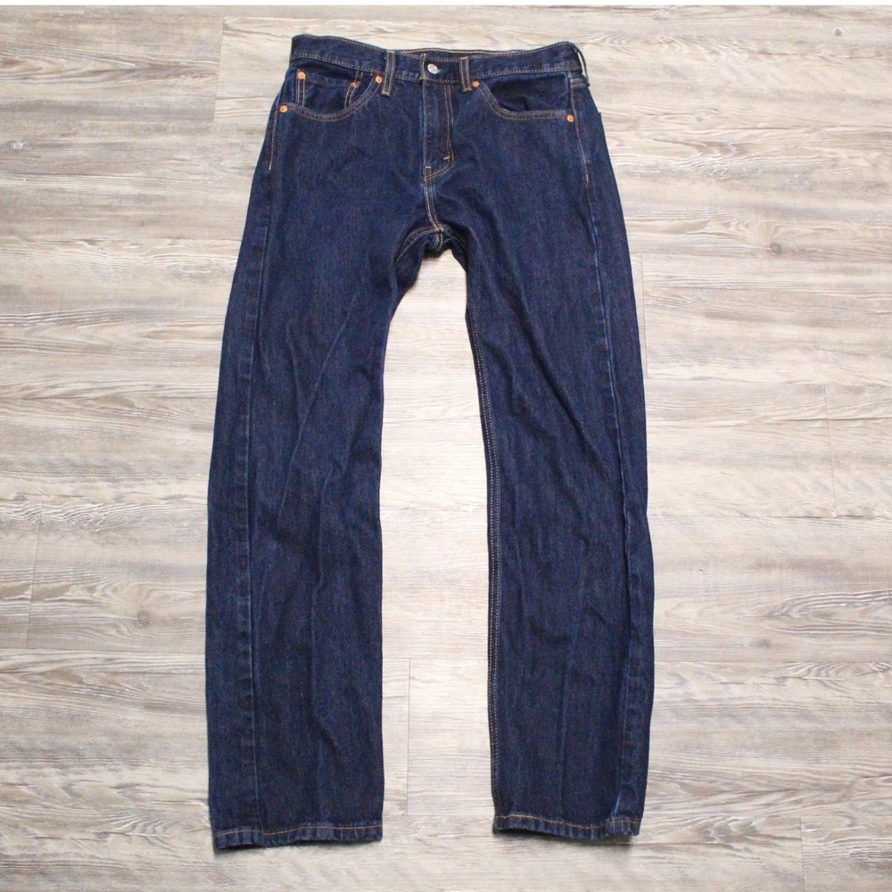 Levis 505 Jeans Mens 32x32 Regular Fit Straight Leg Dark Indigo Blue 100% Cotton